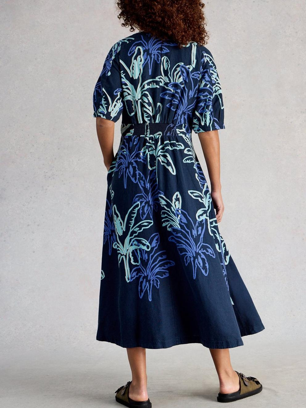 Kate Midi Linen Blend Dress in NAVY PR - MODEL BACK