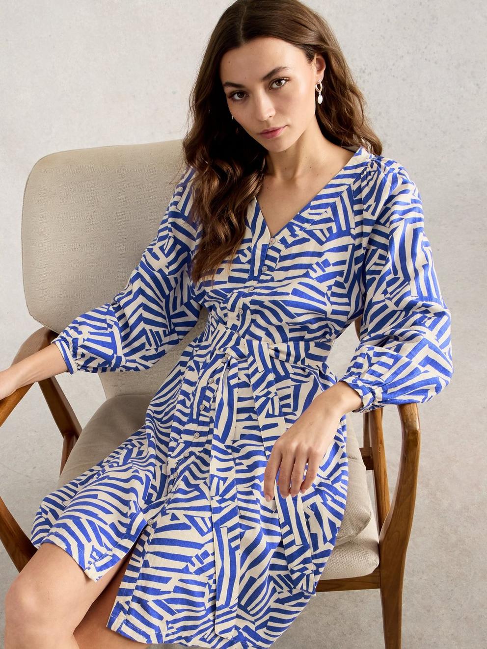 Petra Linen Blend Dress in BLUE MLT - LIFESTYLE