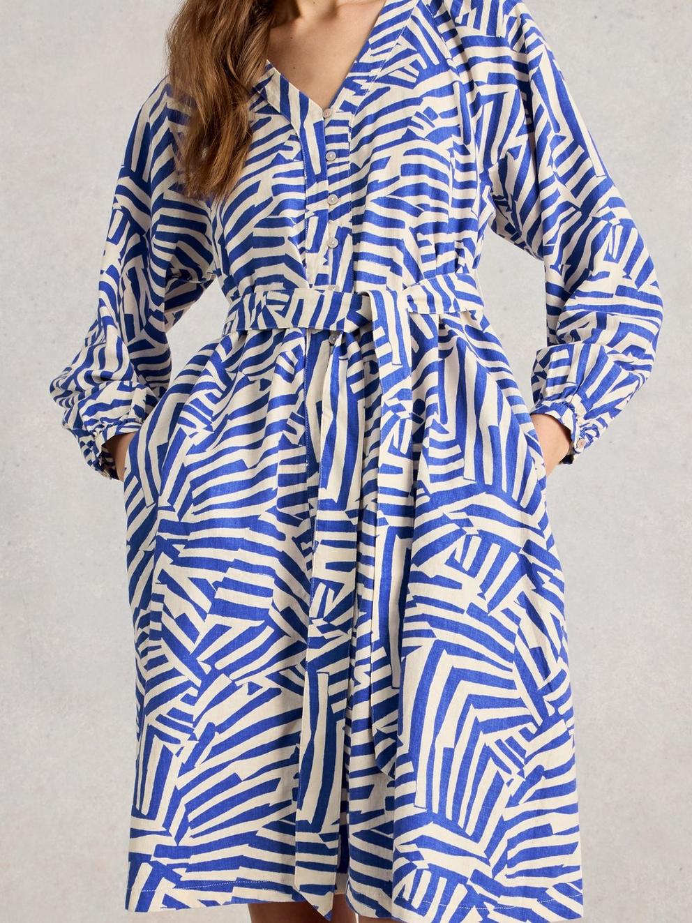 Petra Linen Blend Dress in BLUE MLT - MODEL DETAIL