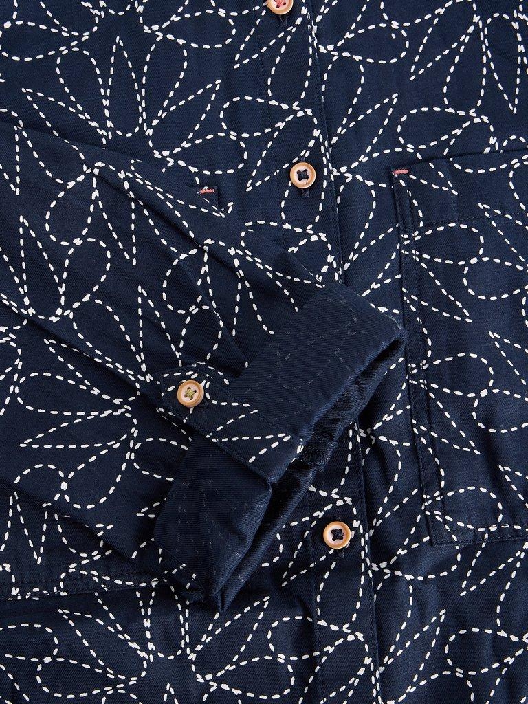 Sophie Longline Collared Shirt in NAVY PR - FLAT DETAIL