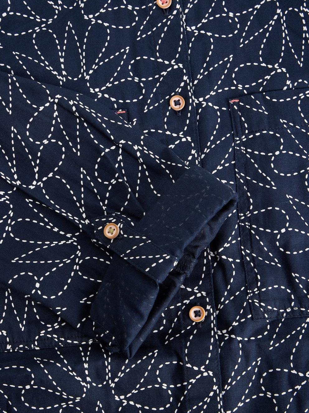 Sophie Longline Collared Shirt in NAVY PR - FLAT DETAIL