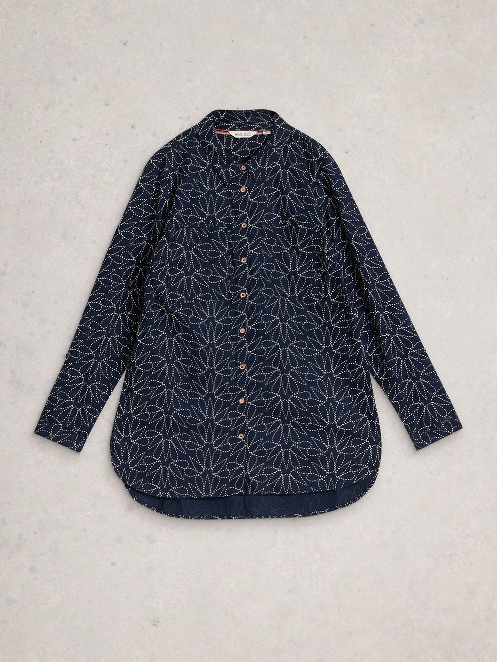 Sophie Longline Collared Shirt in NAVY PR - FLAT FRONT