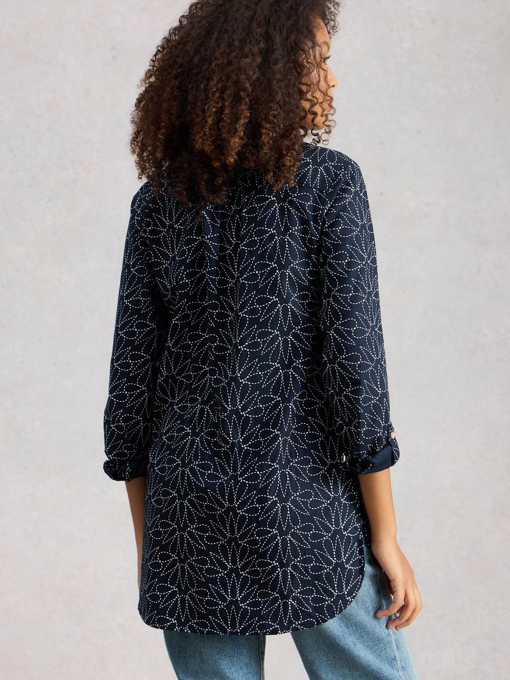 Sophie Longline Collared Shirt in NAVY PR - MODEL BACK