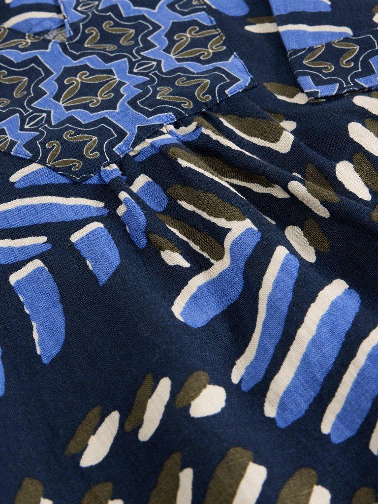 Ash Notch Neck Linen Dress in NAVY PR - FLAT DETAIL