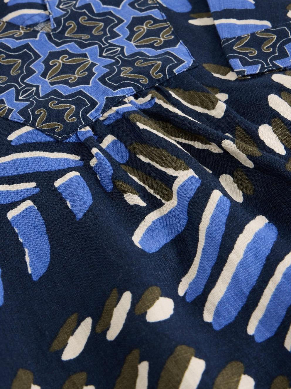 Ash Notch Neck Linen Dress in NAVY PR - FLAT DETAIL