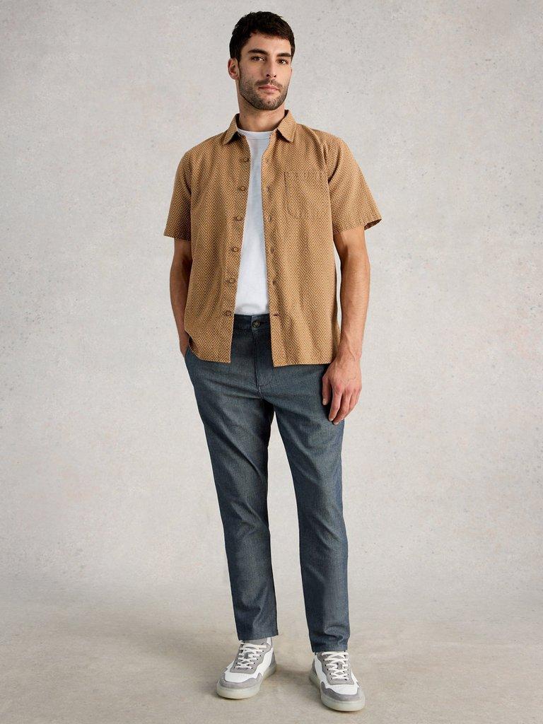 Striped Drawstring Chino in DENIM MLT - MODEL FRONT