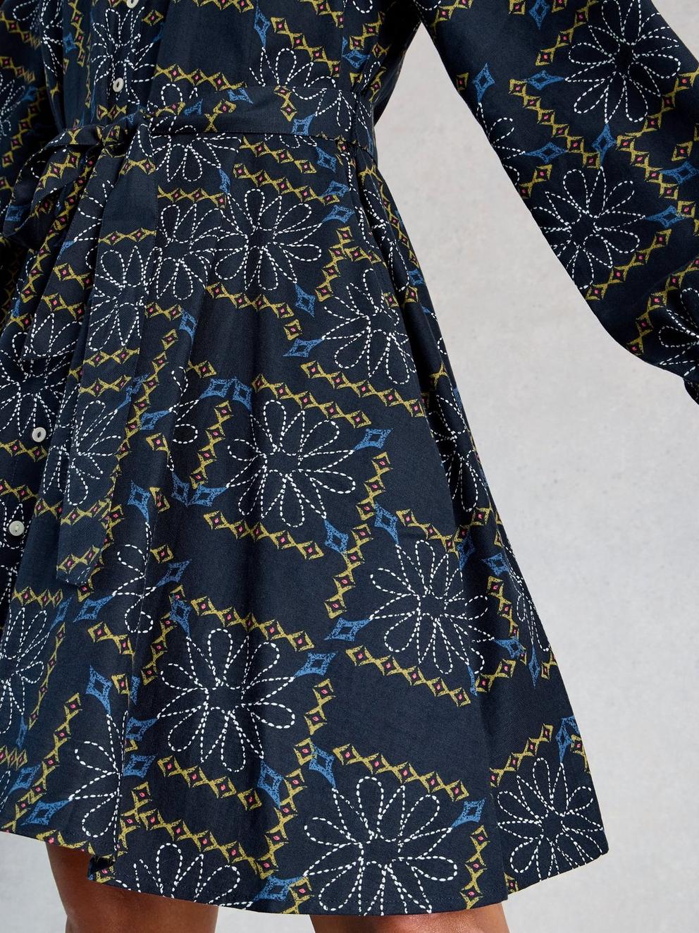 Monique Swing Dress in BLUE MLT - MODEL DETAIL