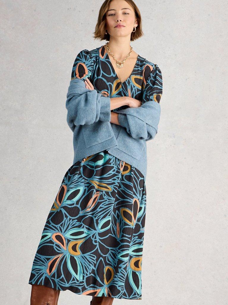 Lucy Print Midi Dress in BLK MLT - LIFESTYLE