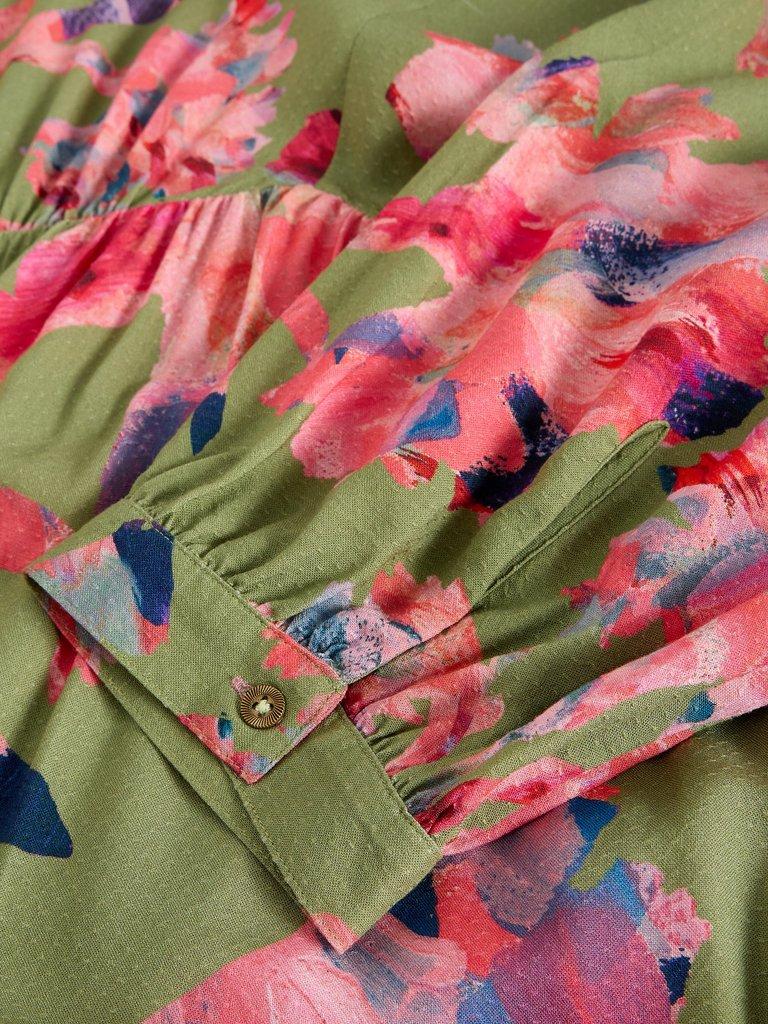 Lucy Print Midi Dress in GREEN MLT - FLAT DETAIL