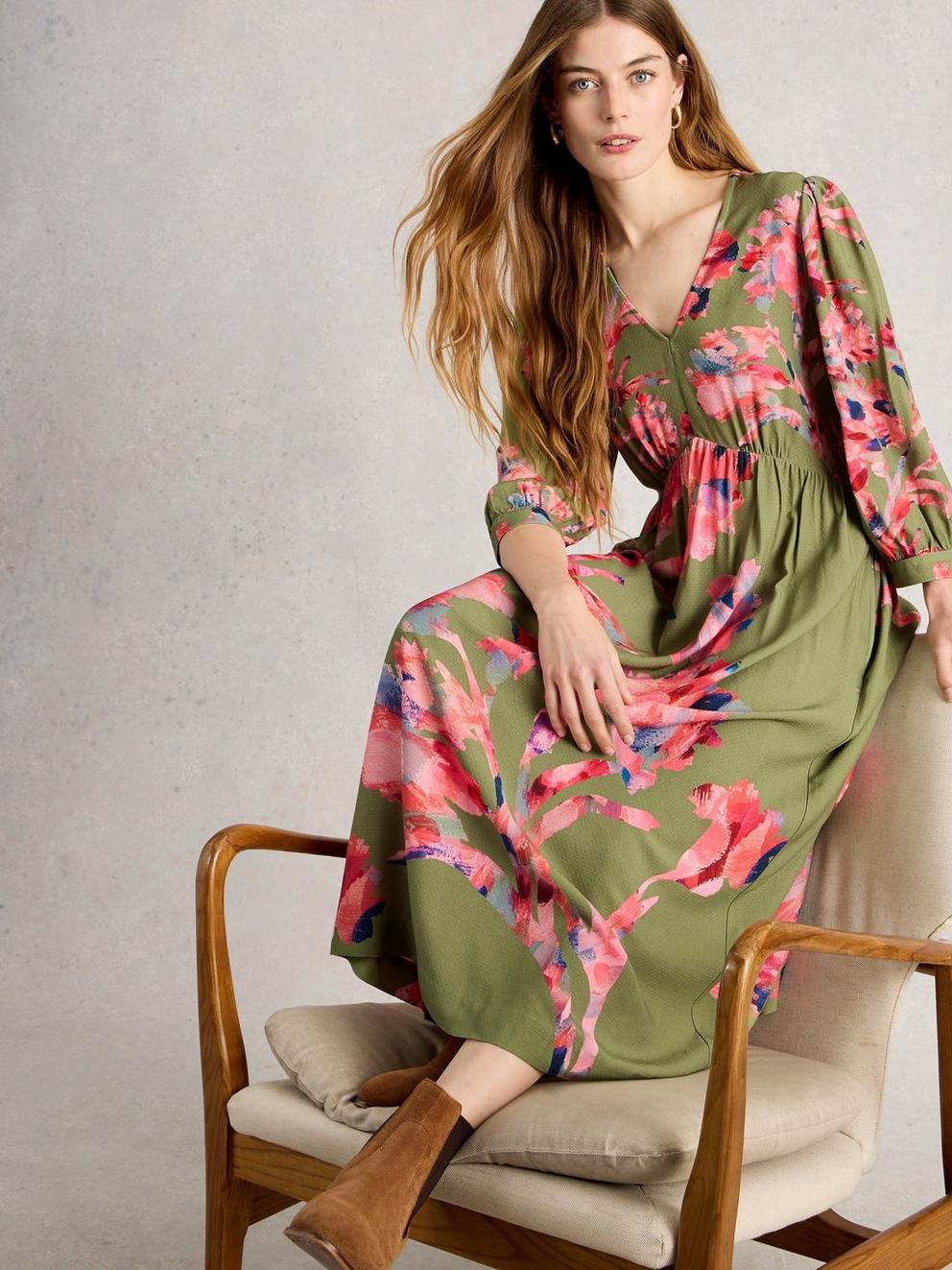 Lucy Print Midi Dress in GREEN MLT - LIFESTYLE