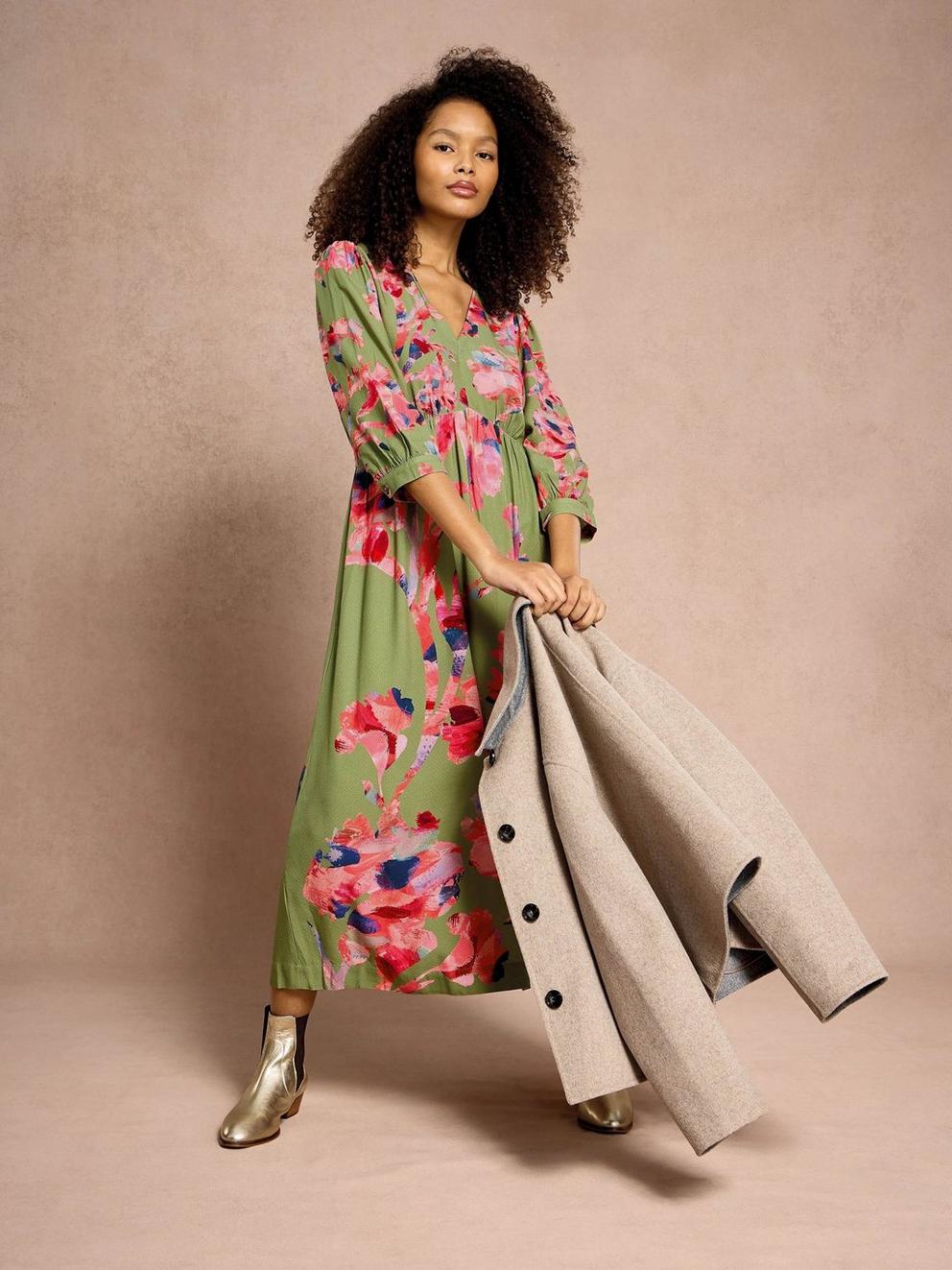 Lucy Print Midi Dress in GREEN MLT - MIXED