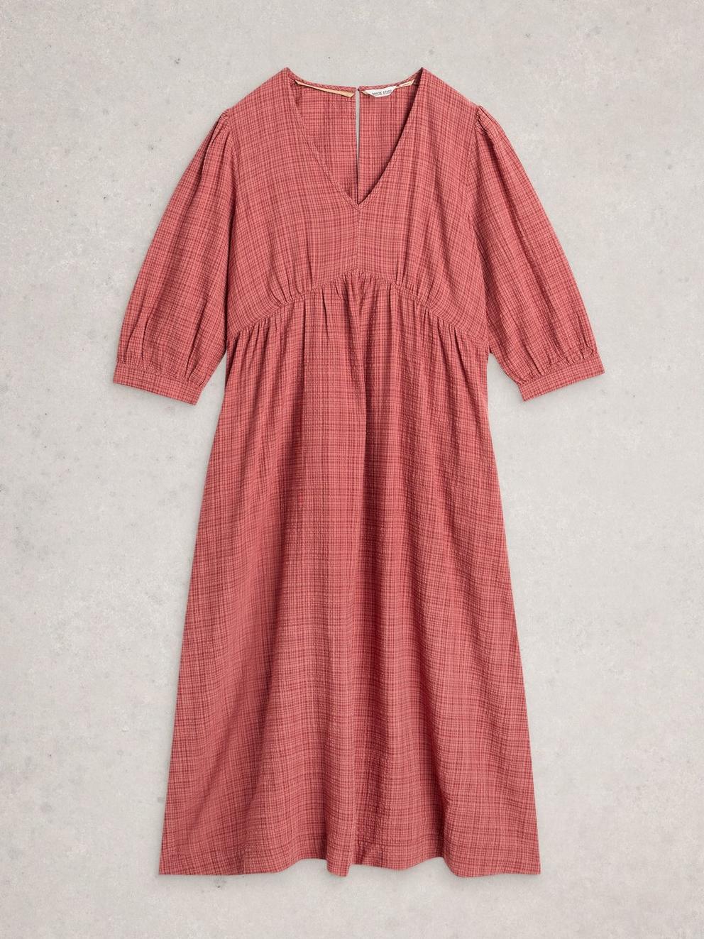 Lucy Print Midi Dress in MID PINK - FLAT FRONT