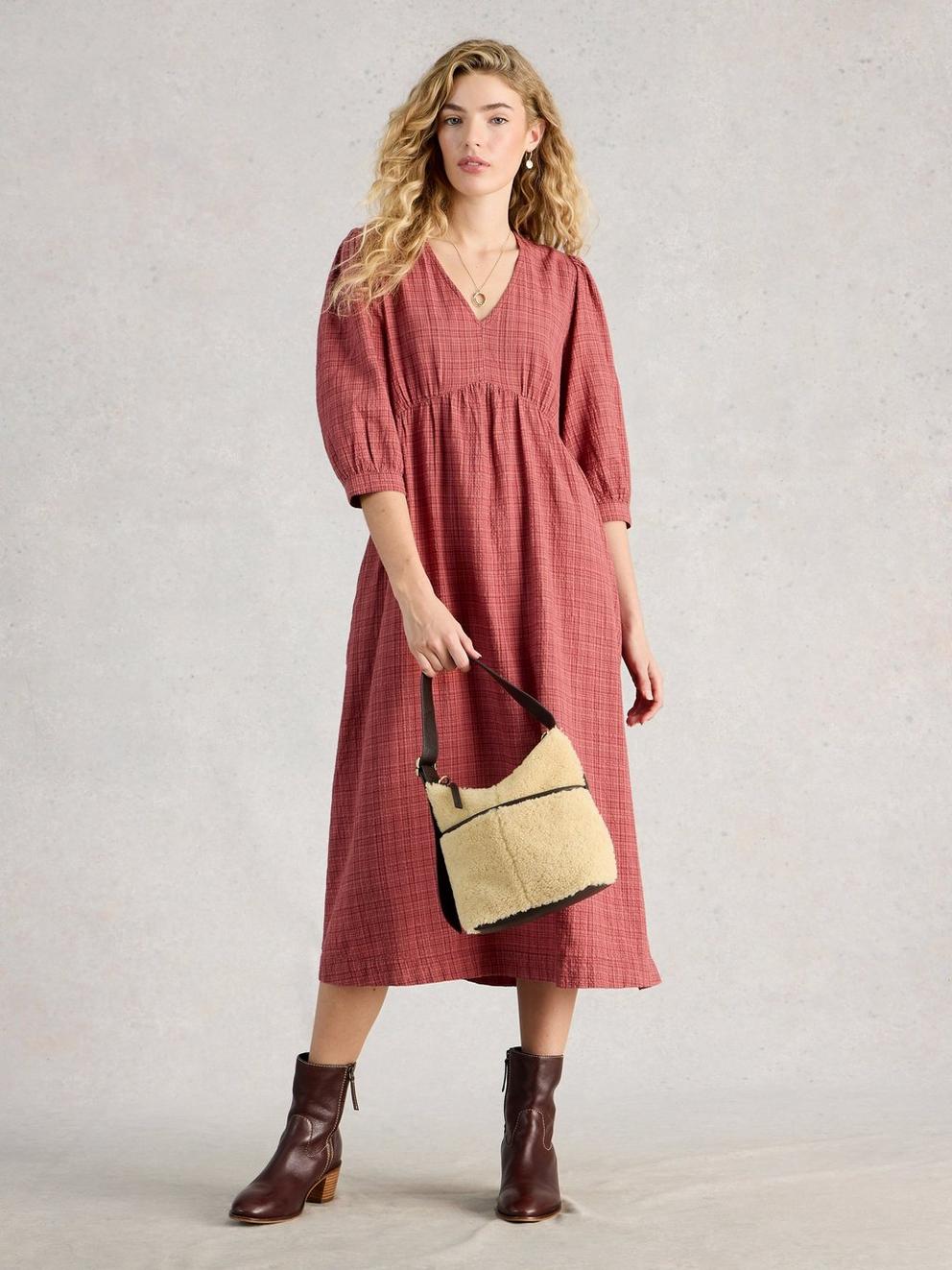 Lucy Print Midi Dress in MID PINK - MODEL FRONT