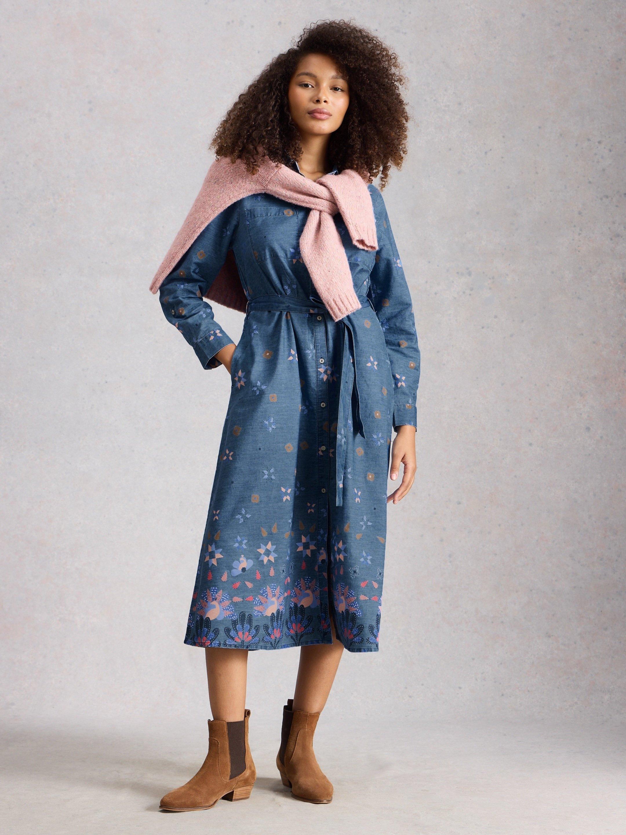 Lana Denim Midi Dress in DENIM MULTI | White Stuff US