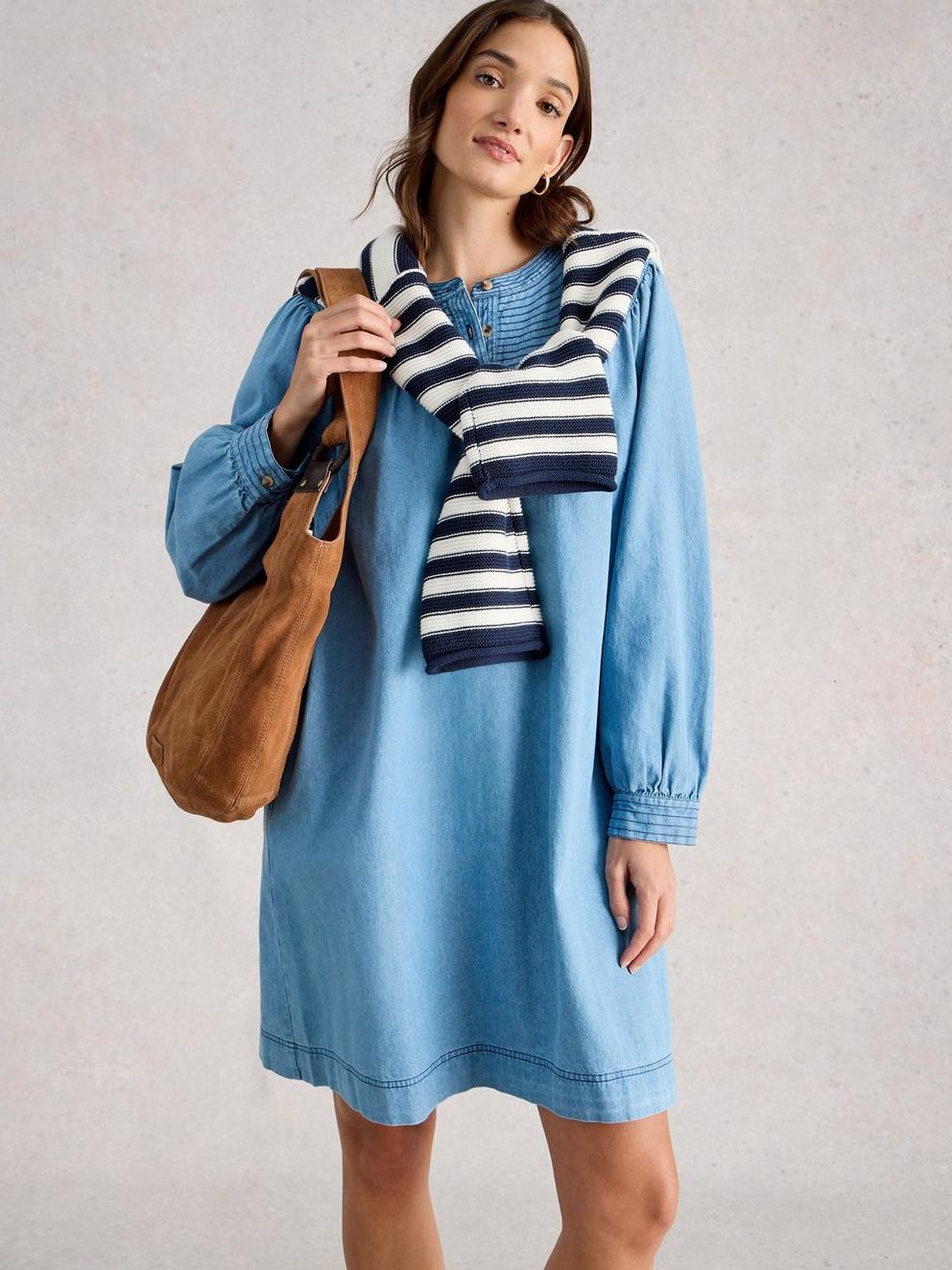 Asher Denim Dress in CHAMB BLUE - LIFESTYLE