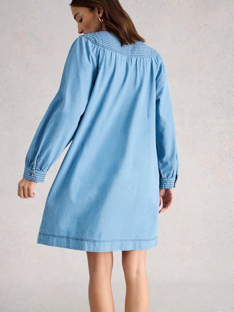 Asher Denim Dress in CHAMB BLUE - MODEL BACK