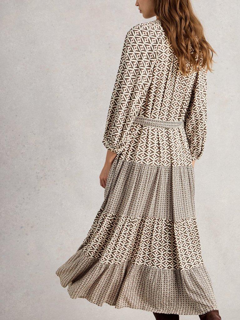 Clementine Midi Dress in BLK MLT - MODEL BACK