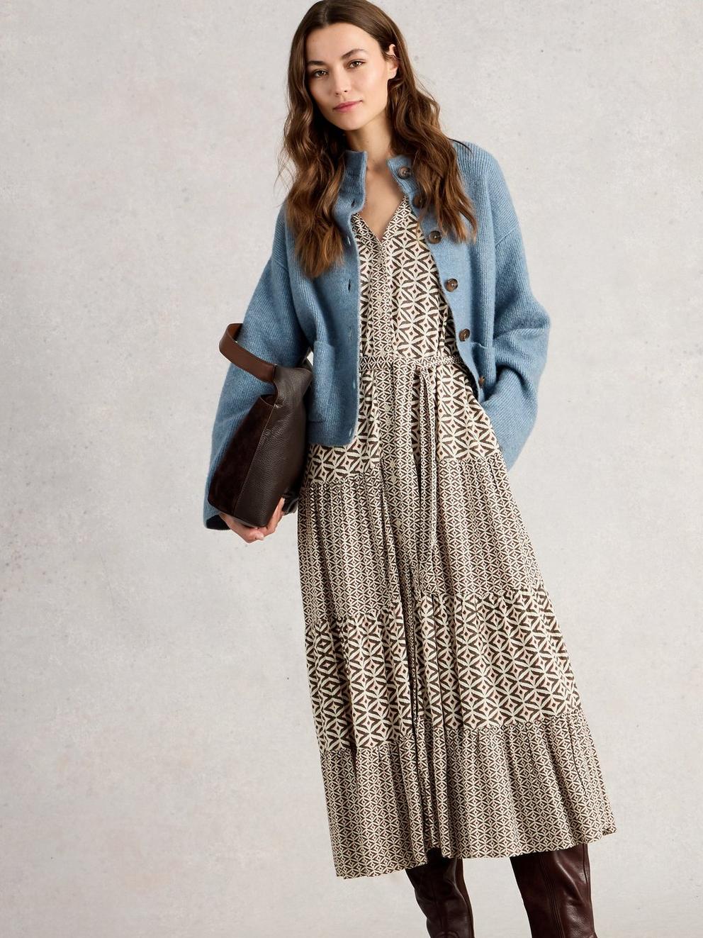 Clementine Midi Dress in BLK MLT - MODEL DETAIL