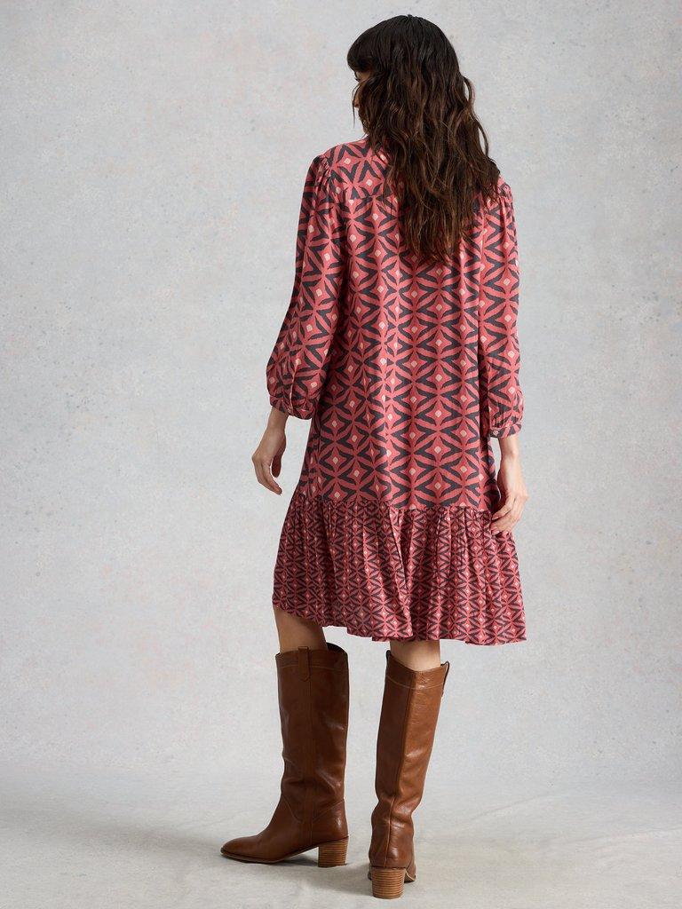 Harpreet Notch Neck Dress in PINK MLT - MODEL BACK