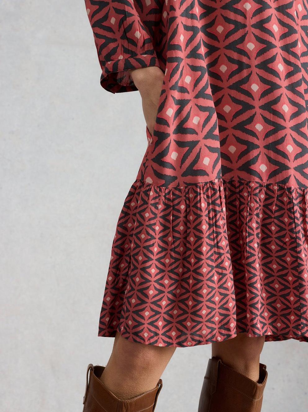 Harpreet Notch Neck Dress in PINK MLT - MODEL DETAIL