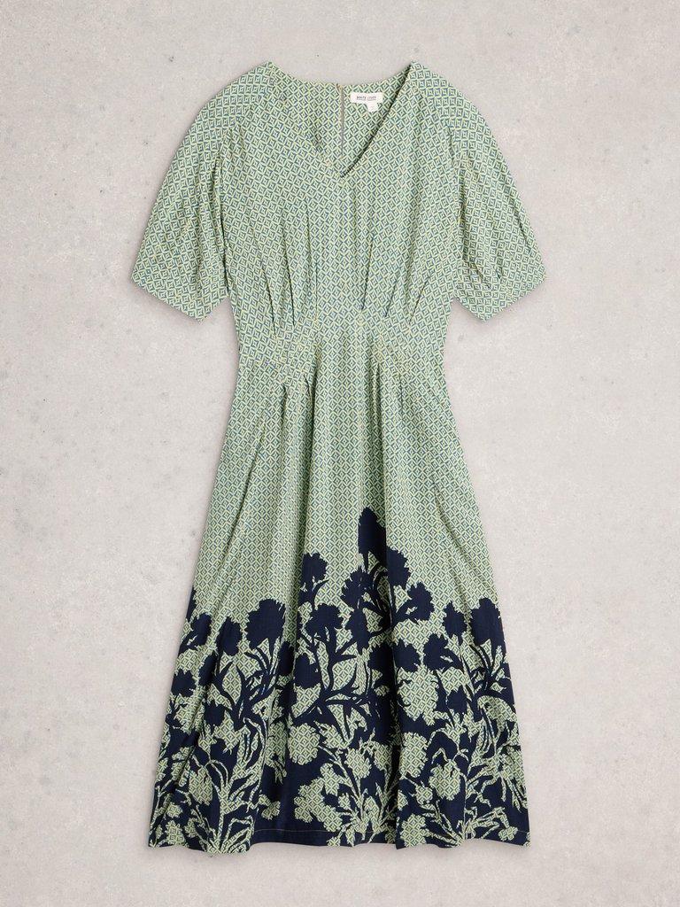 Kate V Neck Midi Dress in GREEN PR - FLAT FRONT