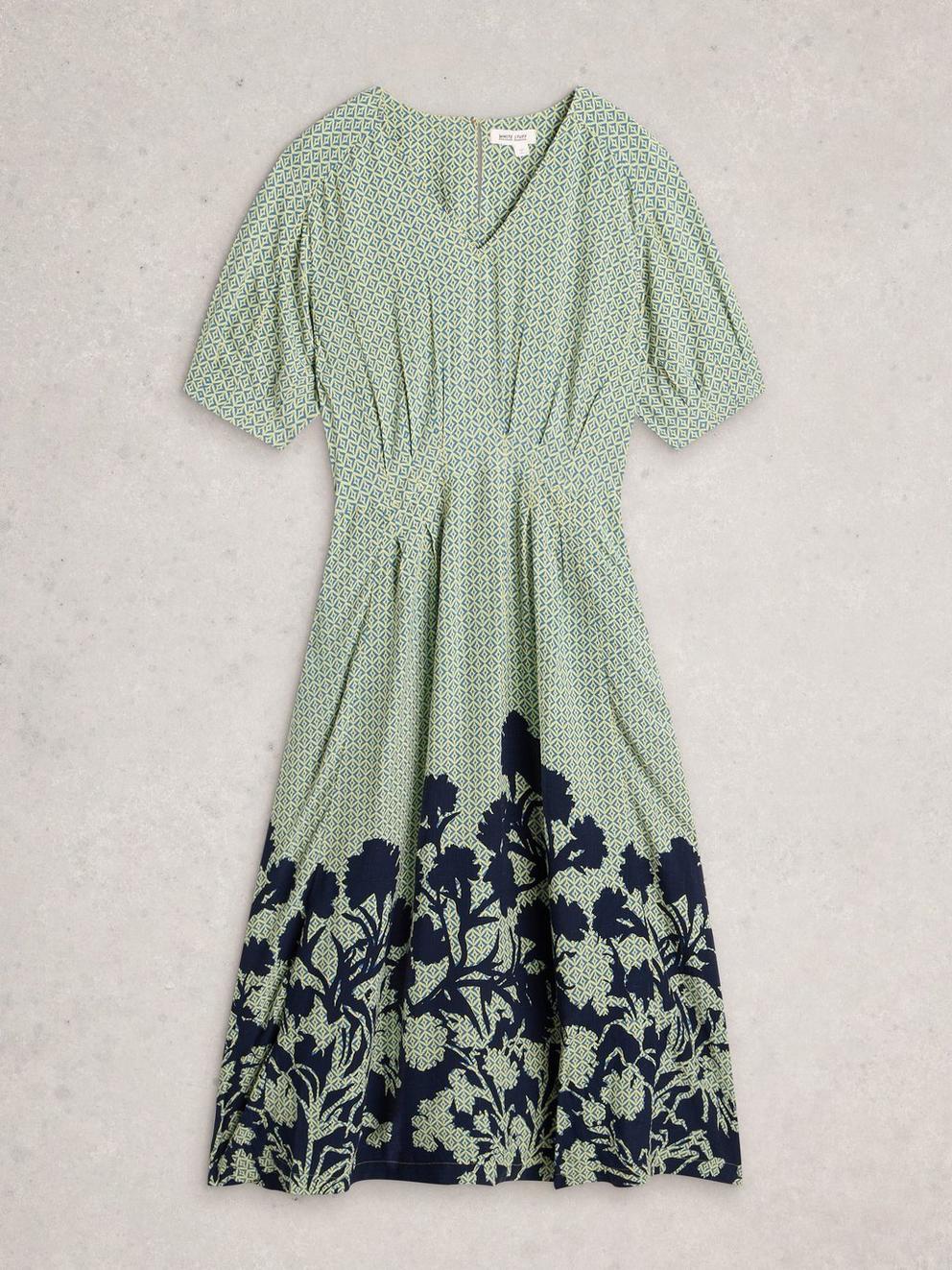 Kate V Neck Midi Dress in GREEN PR - FLAT FRONT