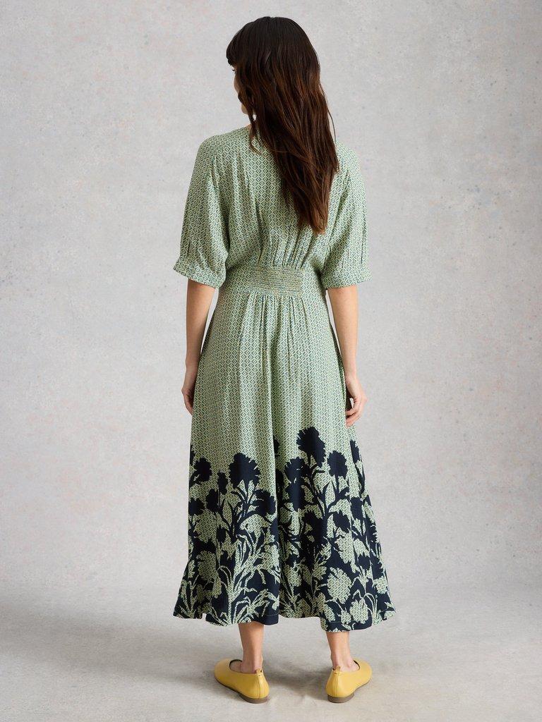 Kate V Neck Midi Dress in GREEN PR - MODEL BACK