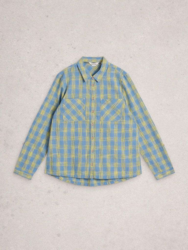 Sophie Organic Check Collared Shirt in BLUE MLT - FLAT FRONT