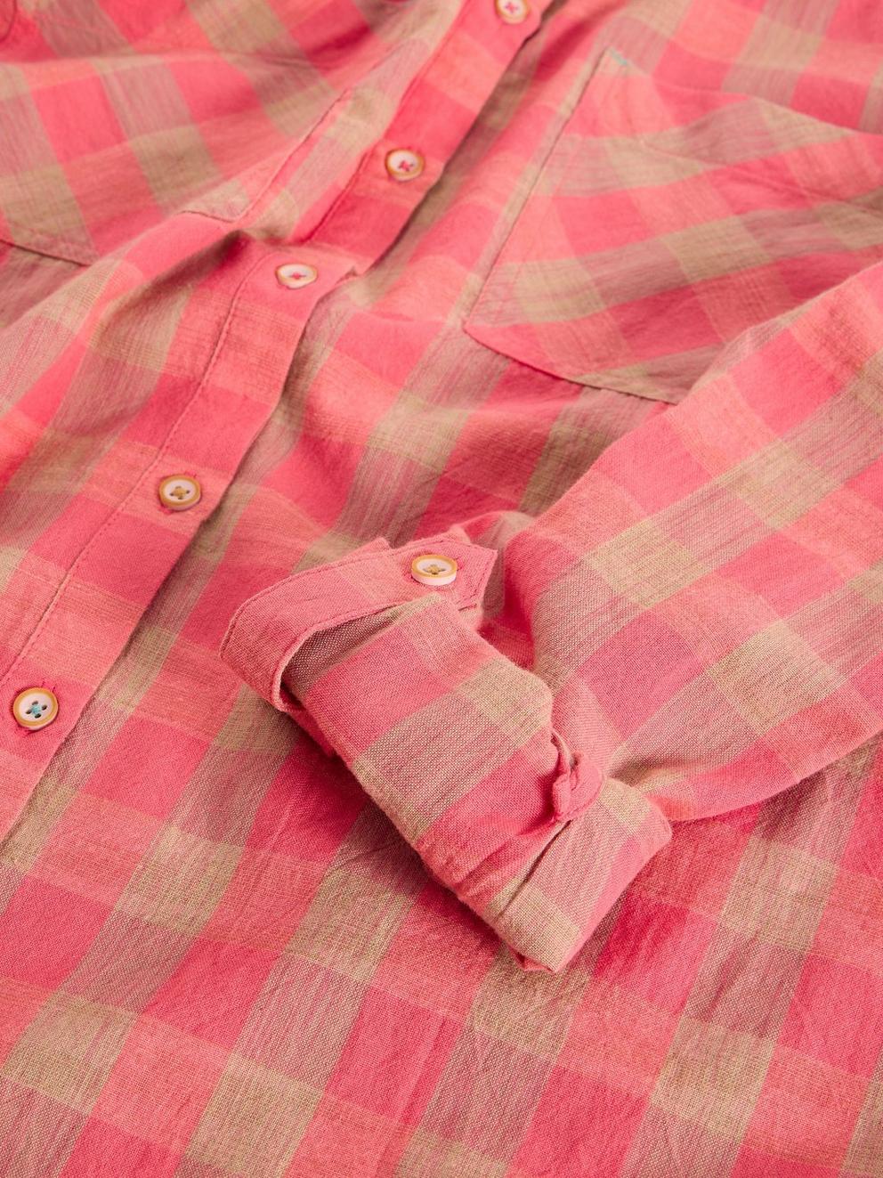 Sophie Organic Check Collared Shirt in PINK MLT - FLAT DETAIL