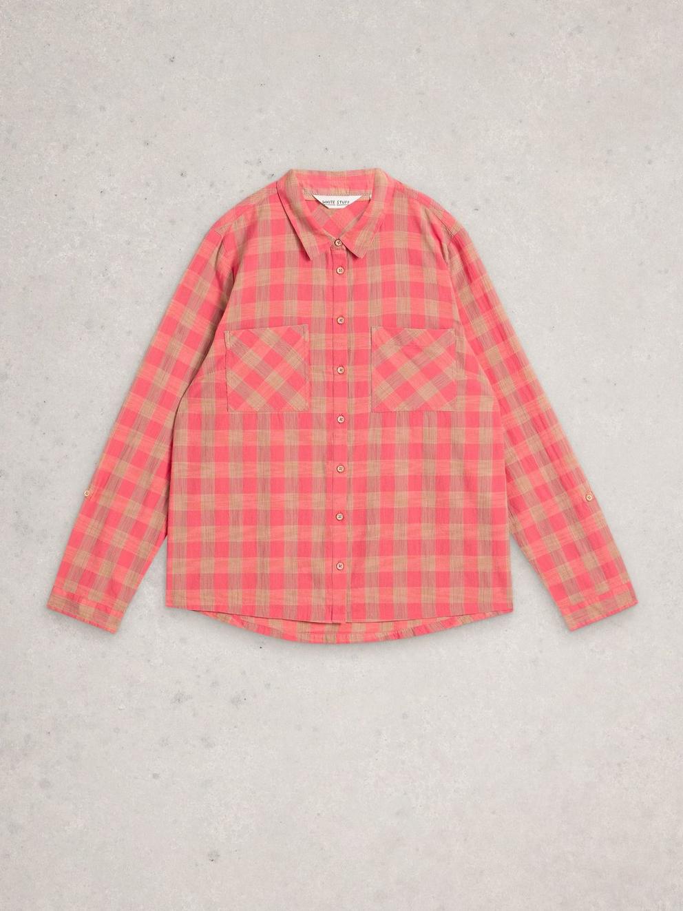 Sophie Organic Check Collared Shirt in PINK MLT - FLAT FRONT