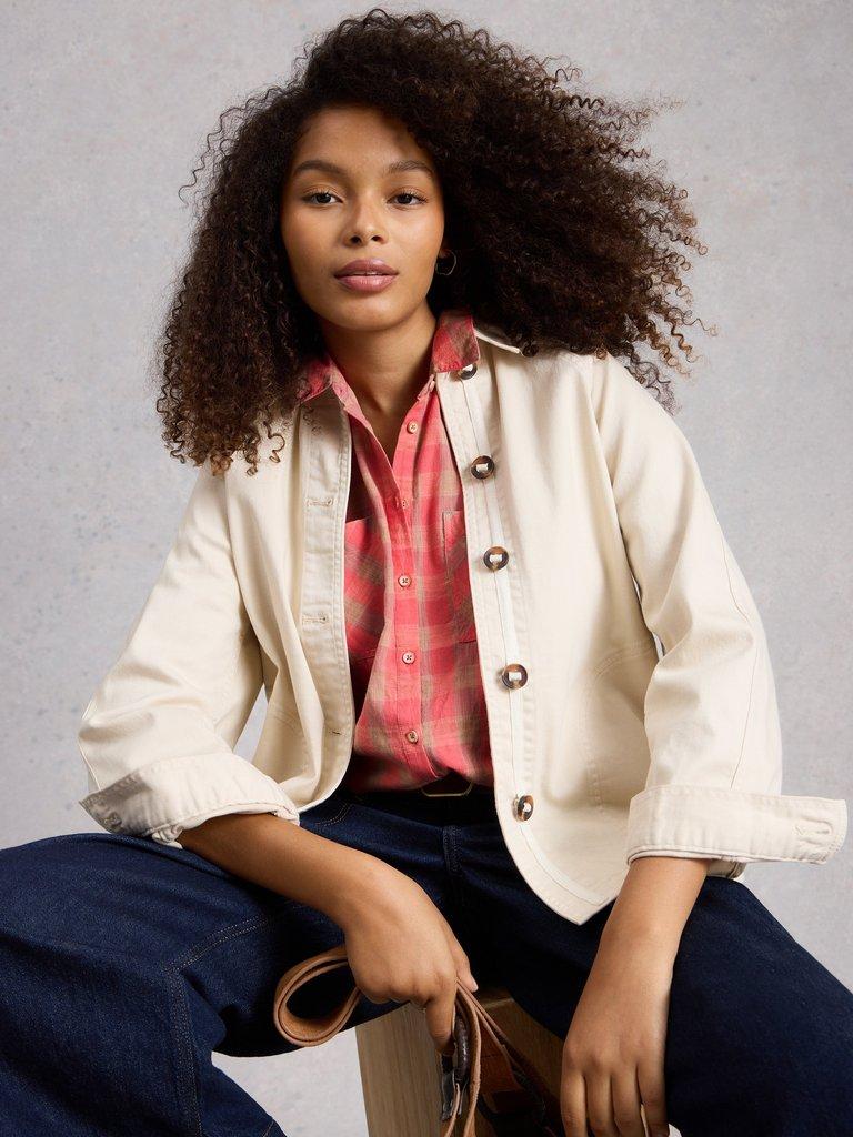 Sophie Organic Check Collared Shirt in PINK MLT - LIFESTYLE