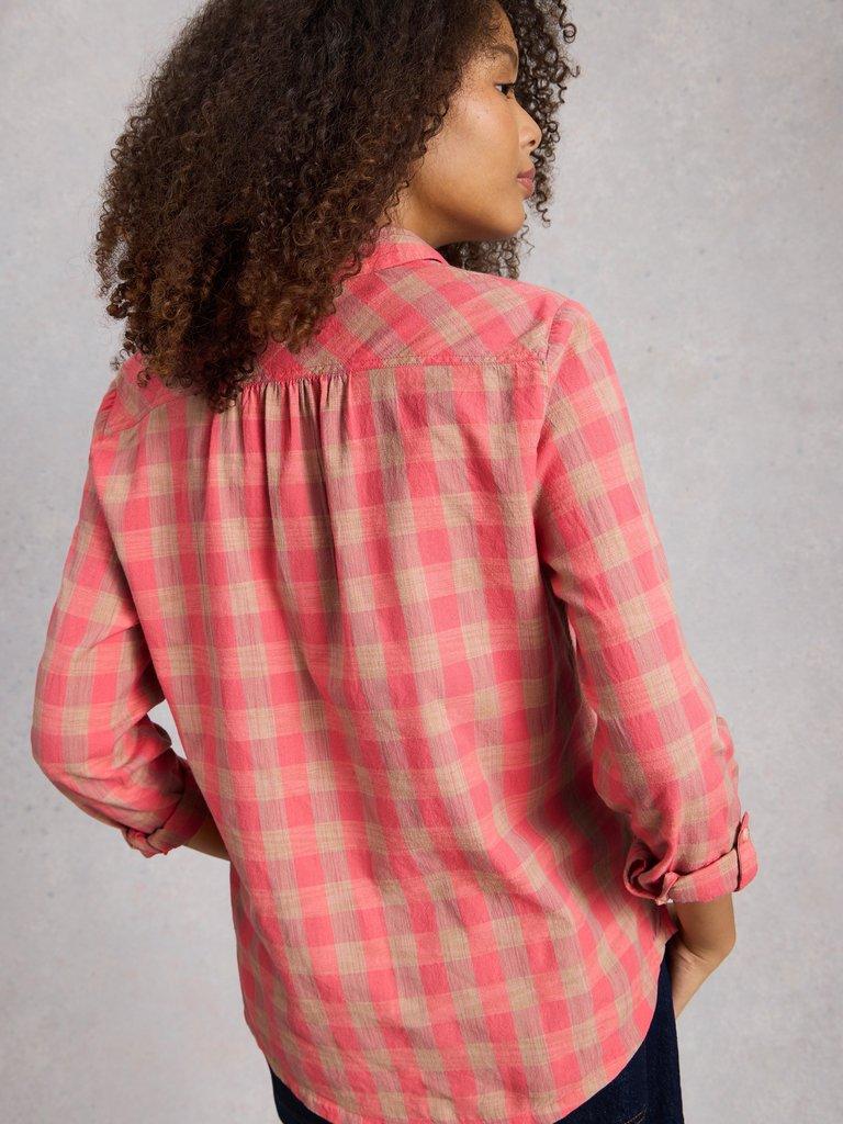 Sophie Organic Check Collared Shirt in PINK MLT - MODEL BACK