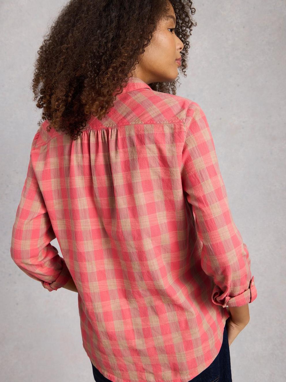 Sophie Organic Check Collared Shirt in PINK MLT - MODEL BACK
