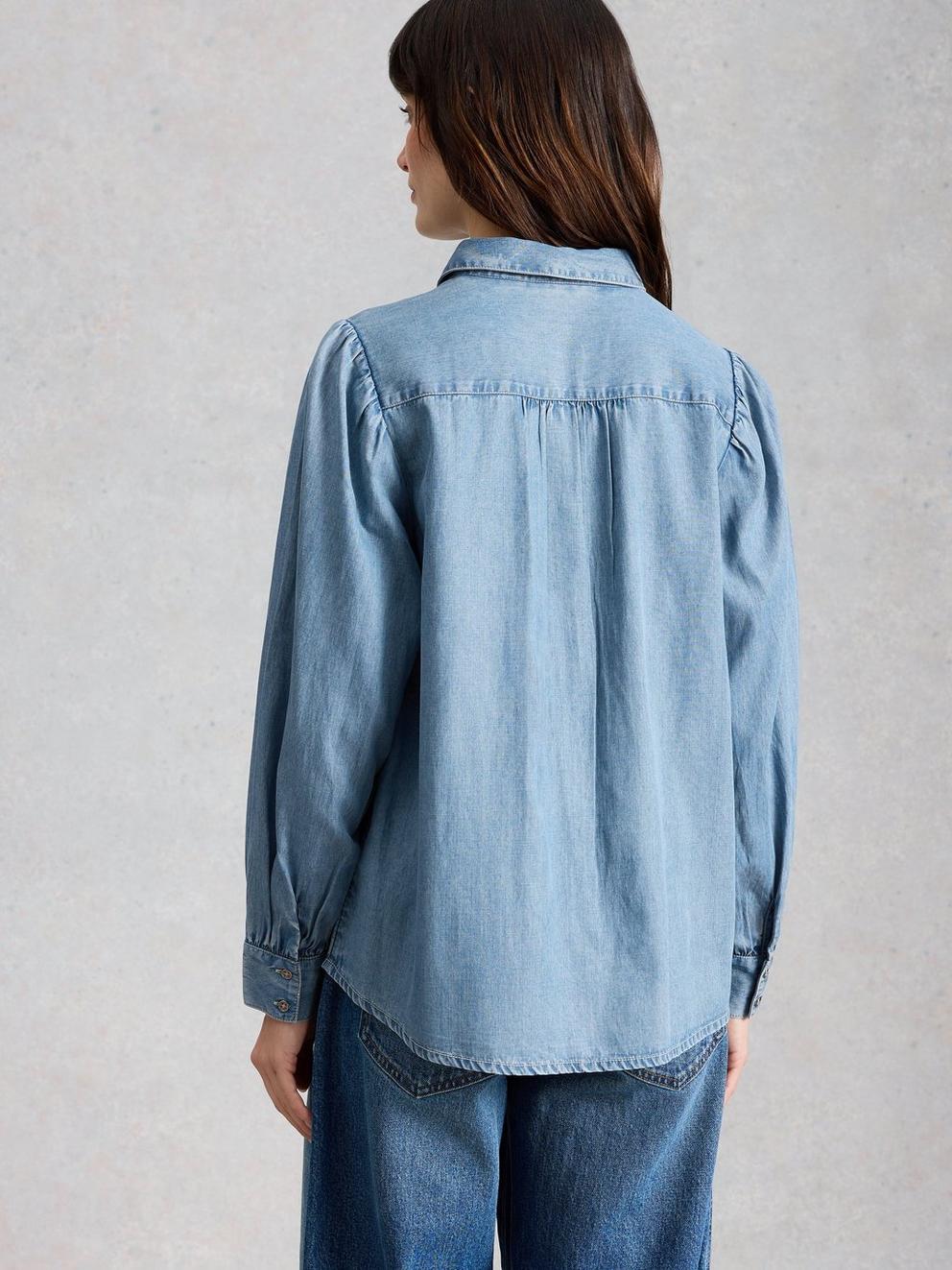 Sienna Shirt in CHAMB BLUE - MODEL BACK