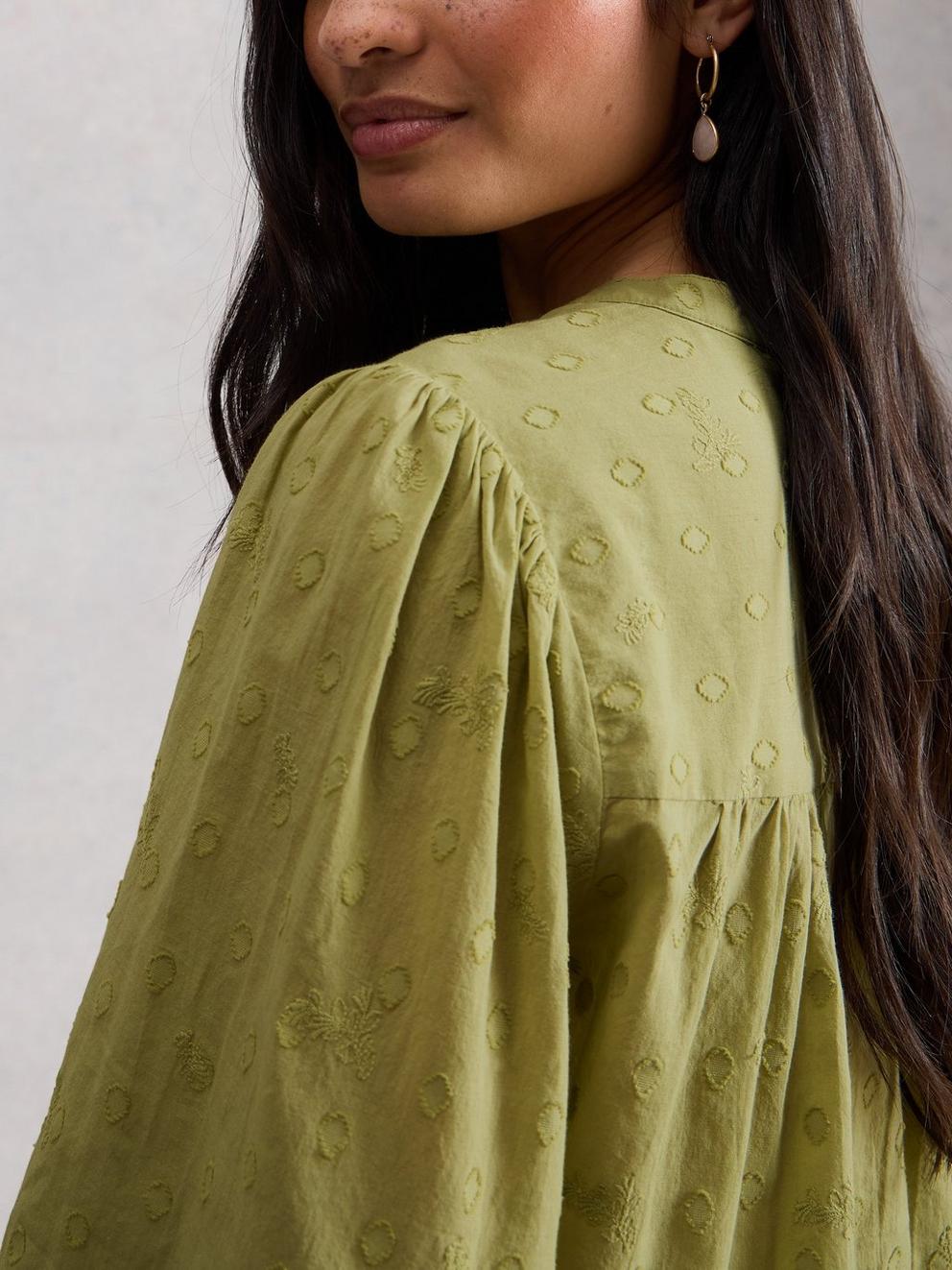 Lana Top in MID GREEN - MODEL BACK