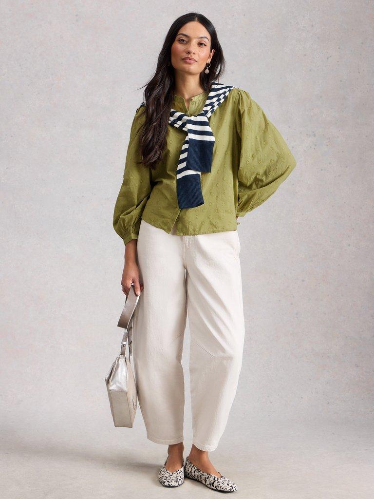 Lana Top in MID GREEN - MODEL FRONT