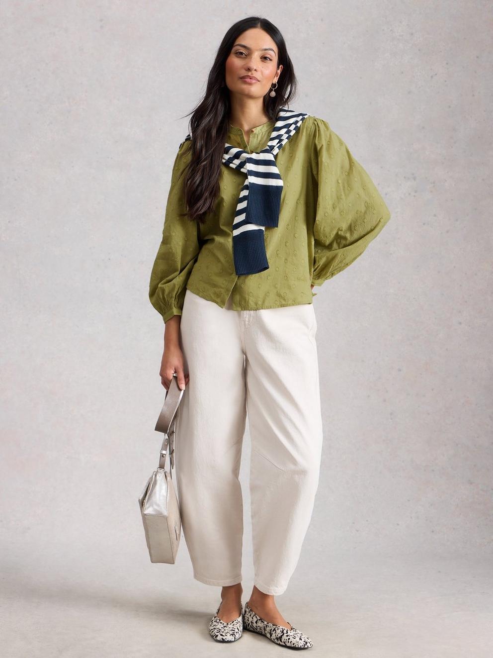 Lana Top in MID GREEN - MODEL FRONT