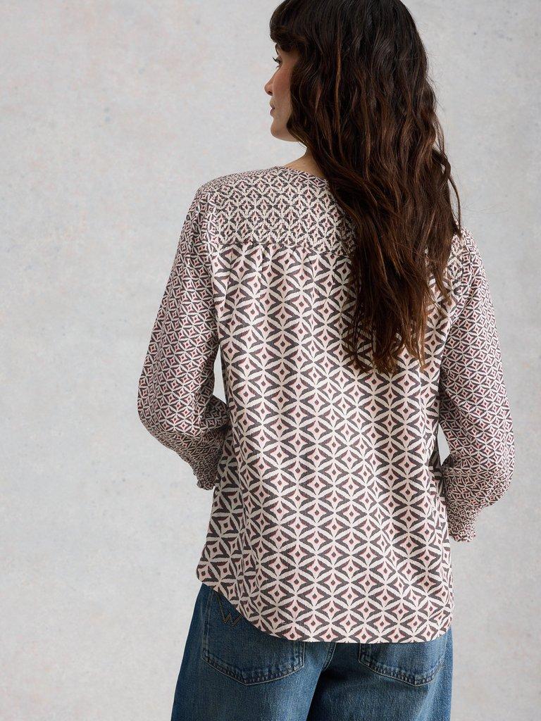 May Mix Print Top in BLK MLT - MODEL BACK