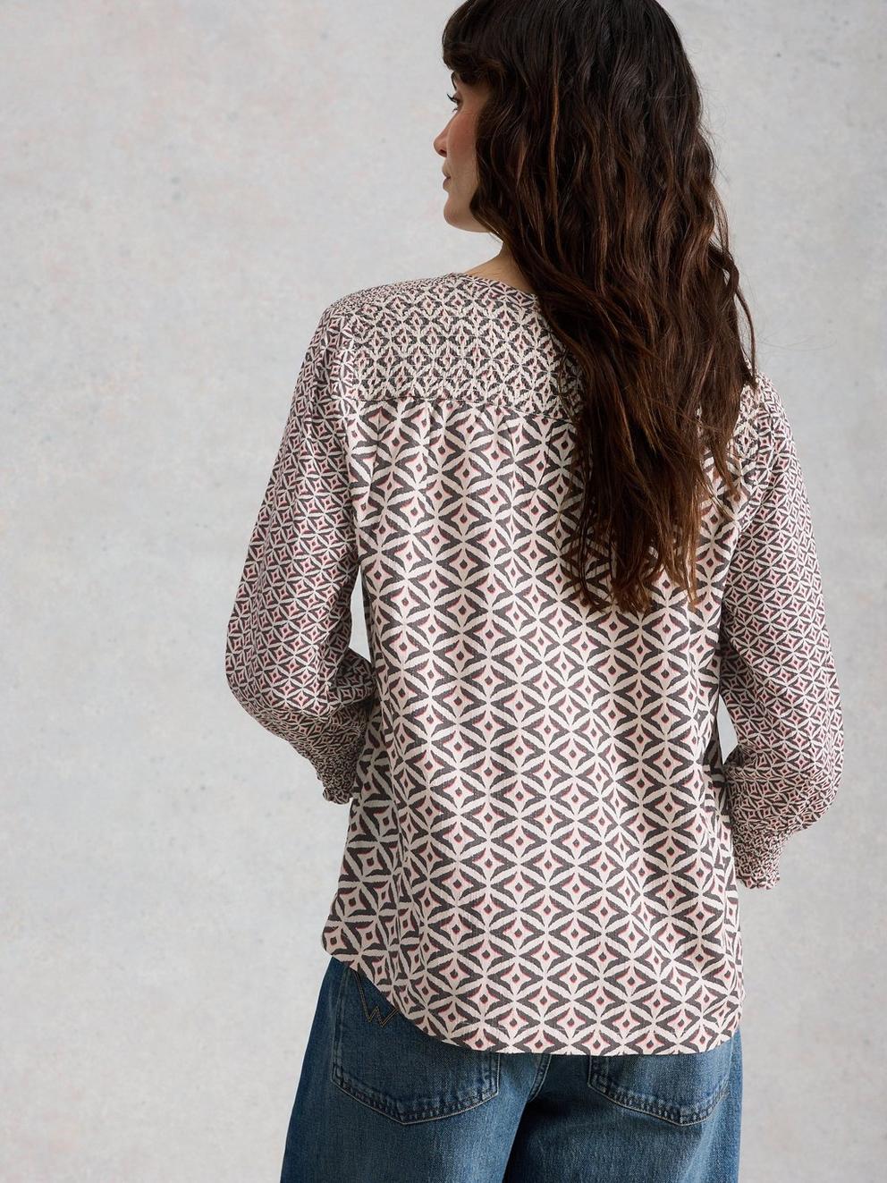 May Mix Print Top in BLK MLT - MODEL BACK