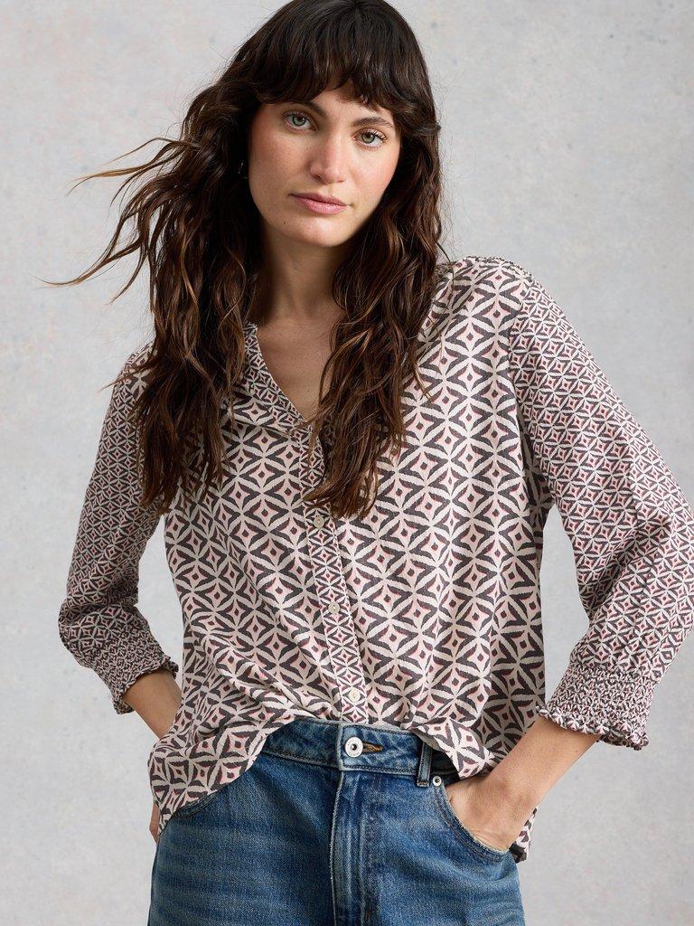 May Mix Print Top in BLK MLT - MODEL DETAIL