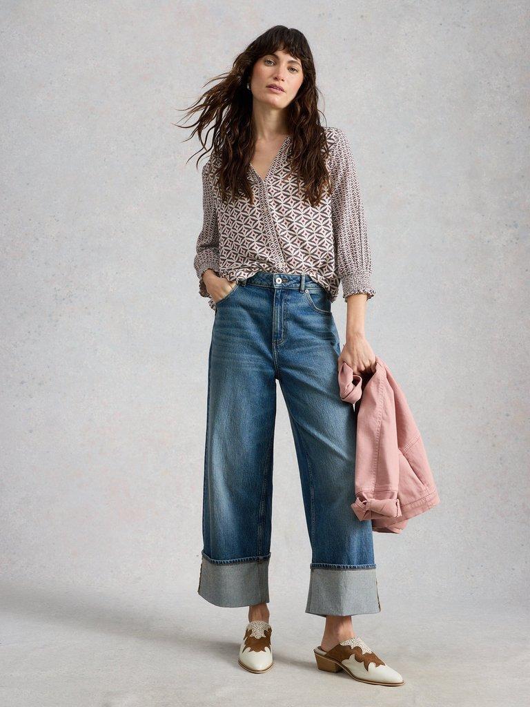 May Mix Print Top in BLK MLT - MODEL FRONT