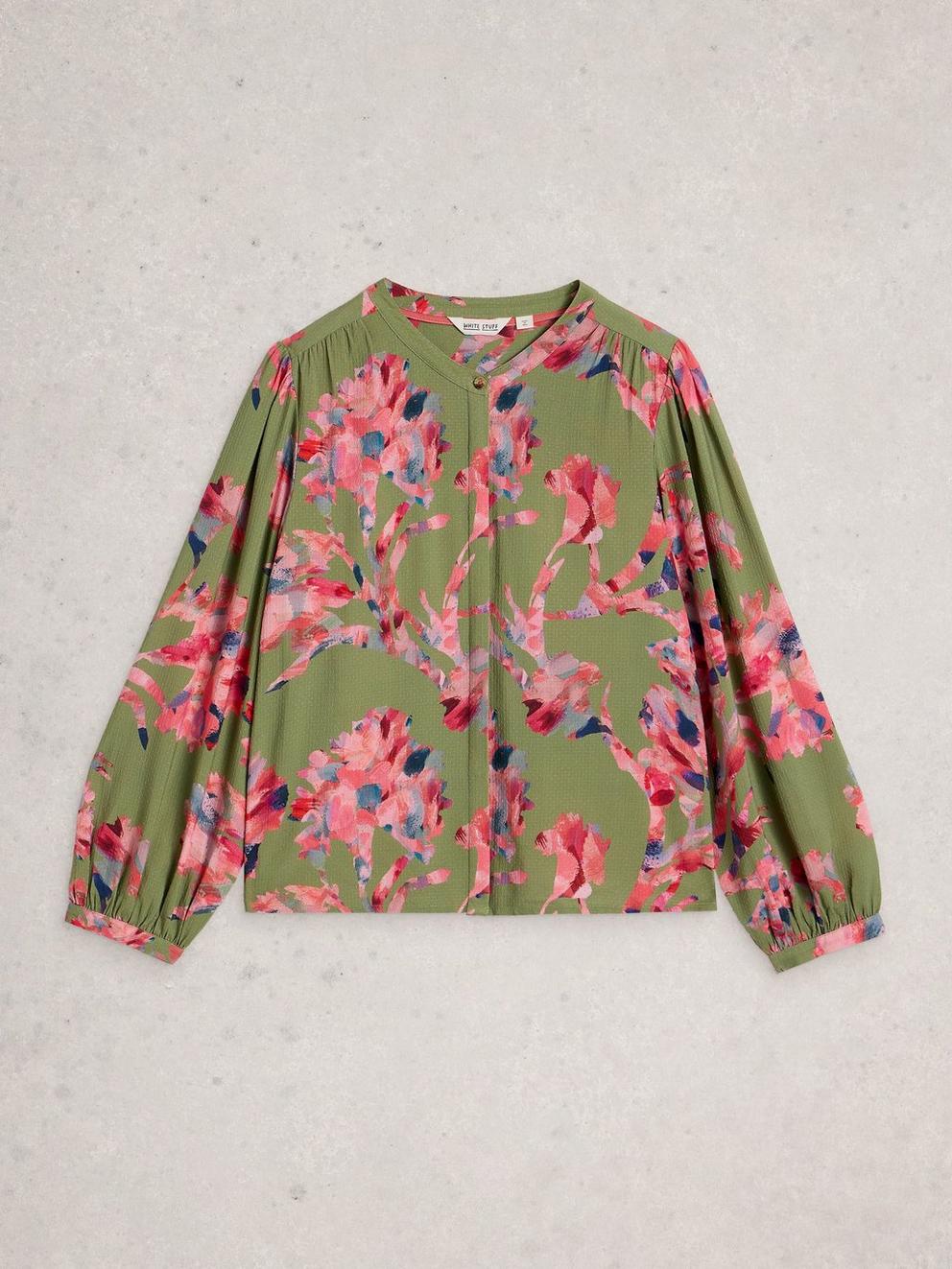 Lana V Neck Top in GREEN MLT - FLAT FRONT