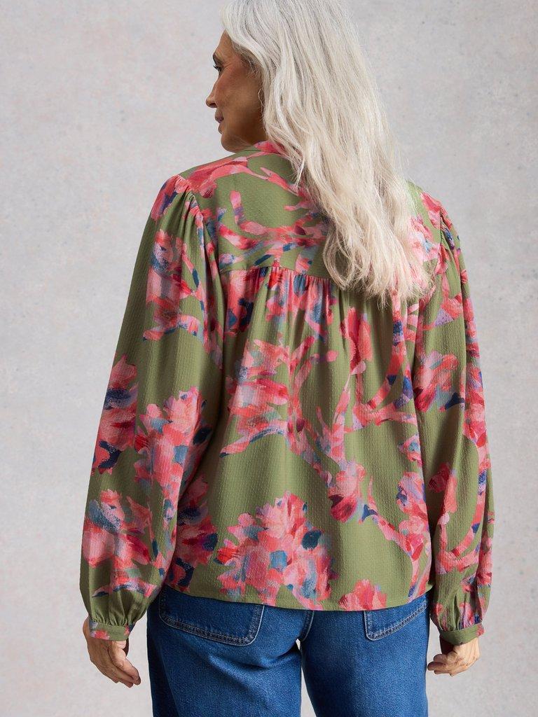 Lana V Neck Top in GREEN MLT - MODEL BACK