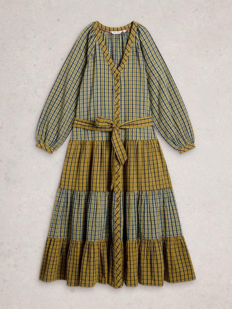 Clementine Check Midi Dress in GREEN MLT - FLAT FRONT