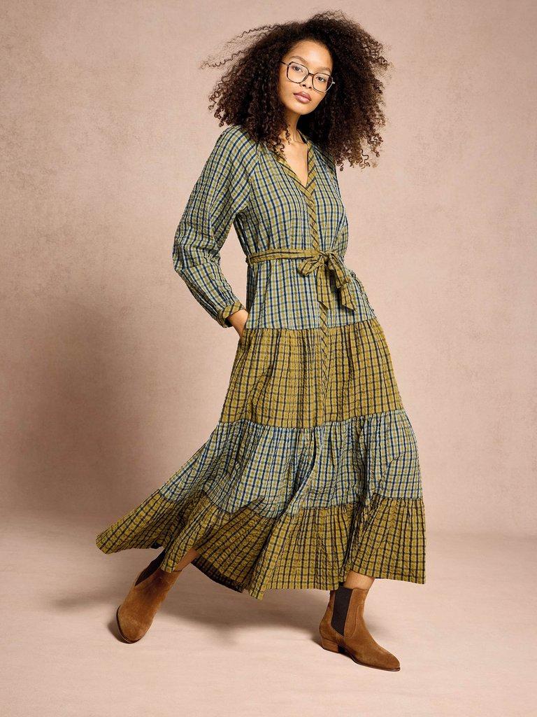 Clementine Check Midi Dress in GREEN MLT - MIXED