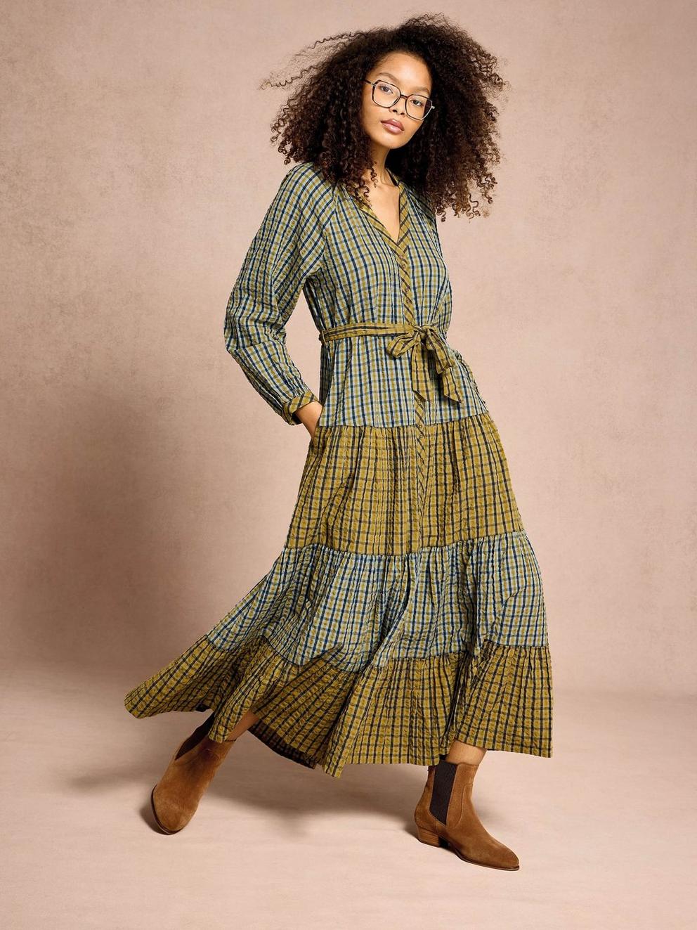 Clementine Check Midi Dress in GREEN MLT - MIXED