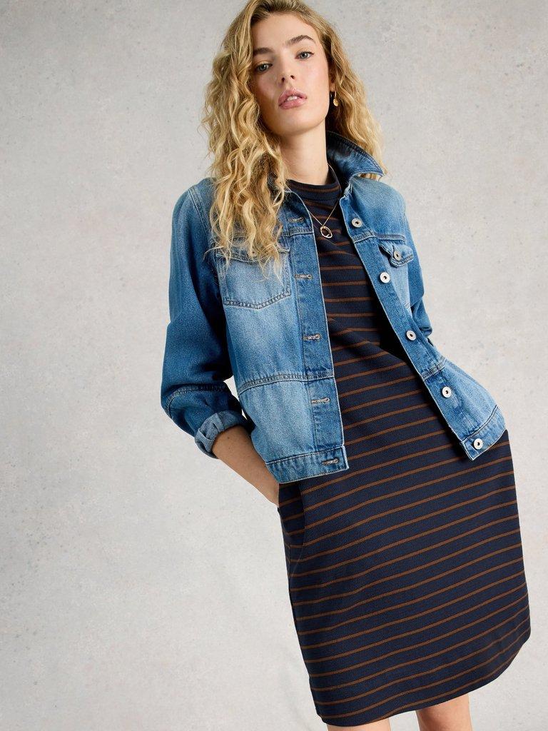 Amy Striped Dress in NAVY MULTI - LIFESTYLE