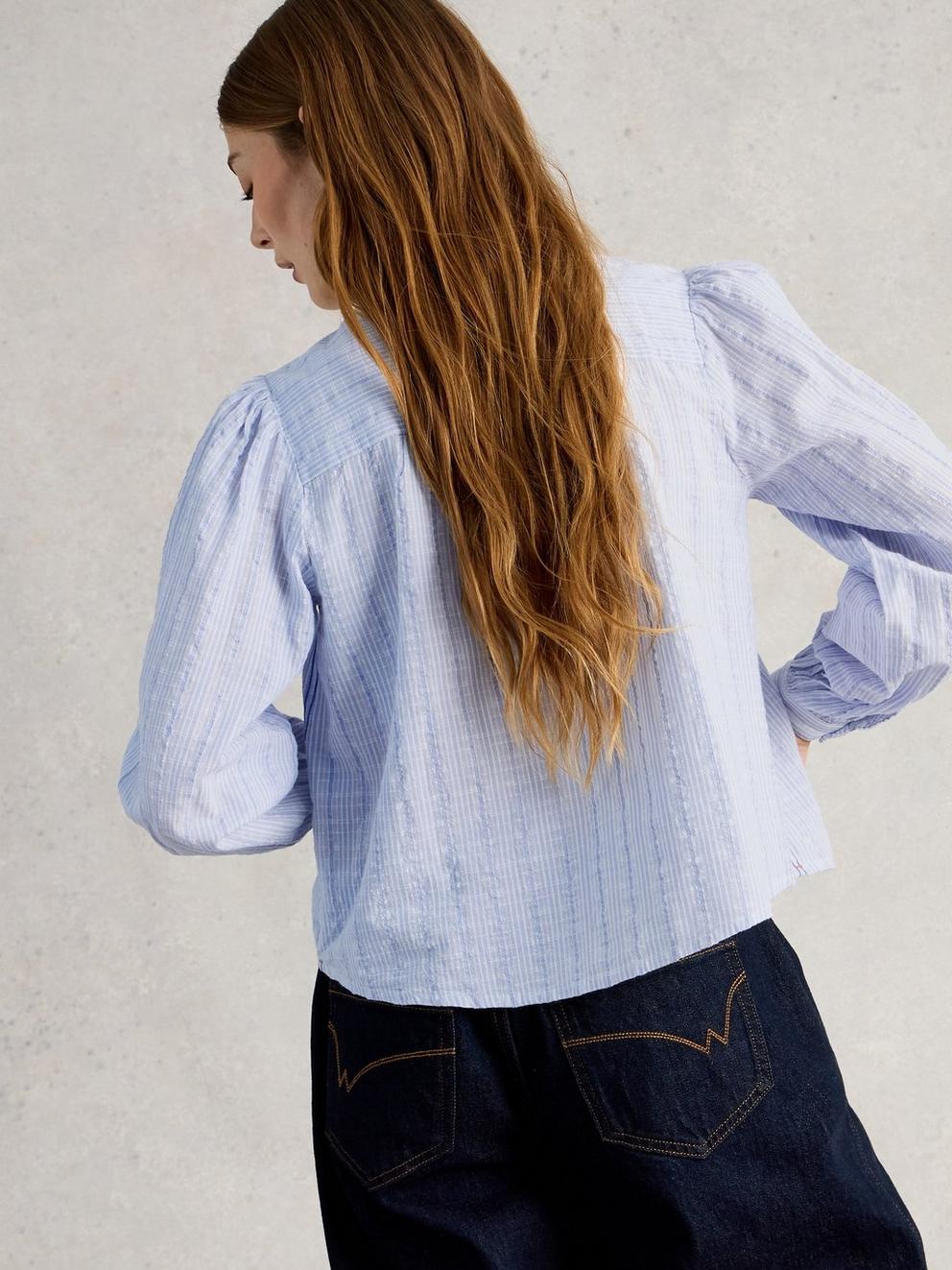 Sammy Smock Top in BLUE MLT - MODEL BACK