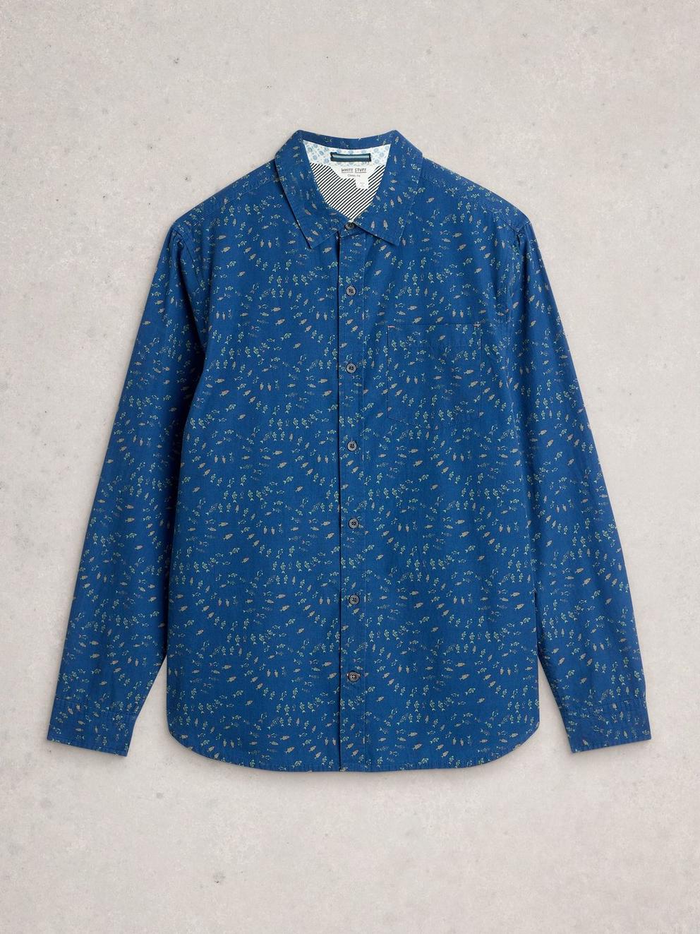 Finsbury Swim Fish Print Shirt in BLUE PR - FLAT FRONT