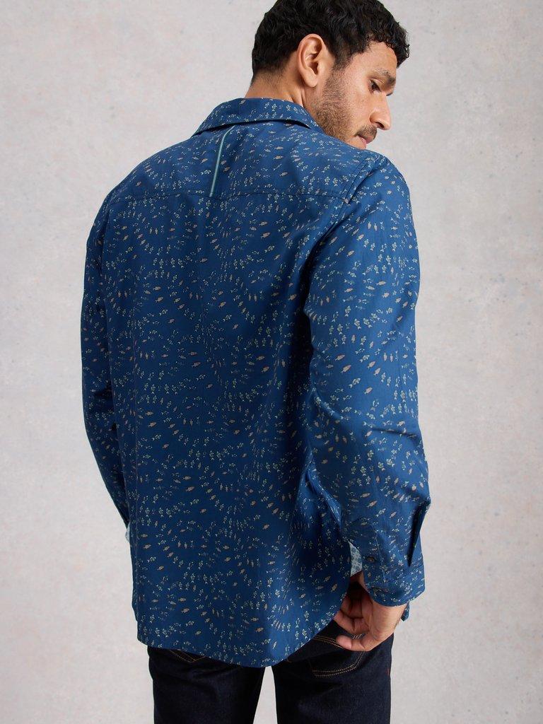 Finsbury Swim Fish Print Shirt in BLUE PR - MODEL BACK